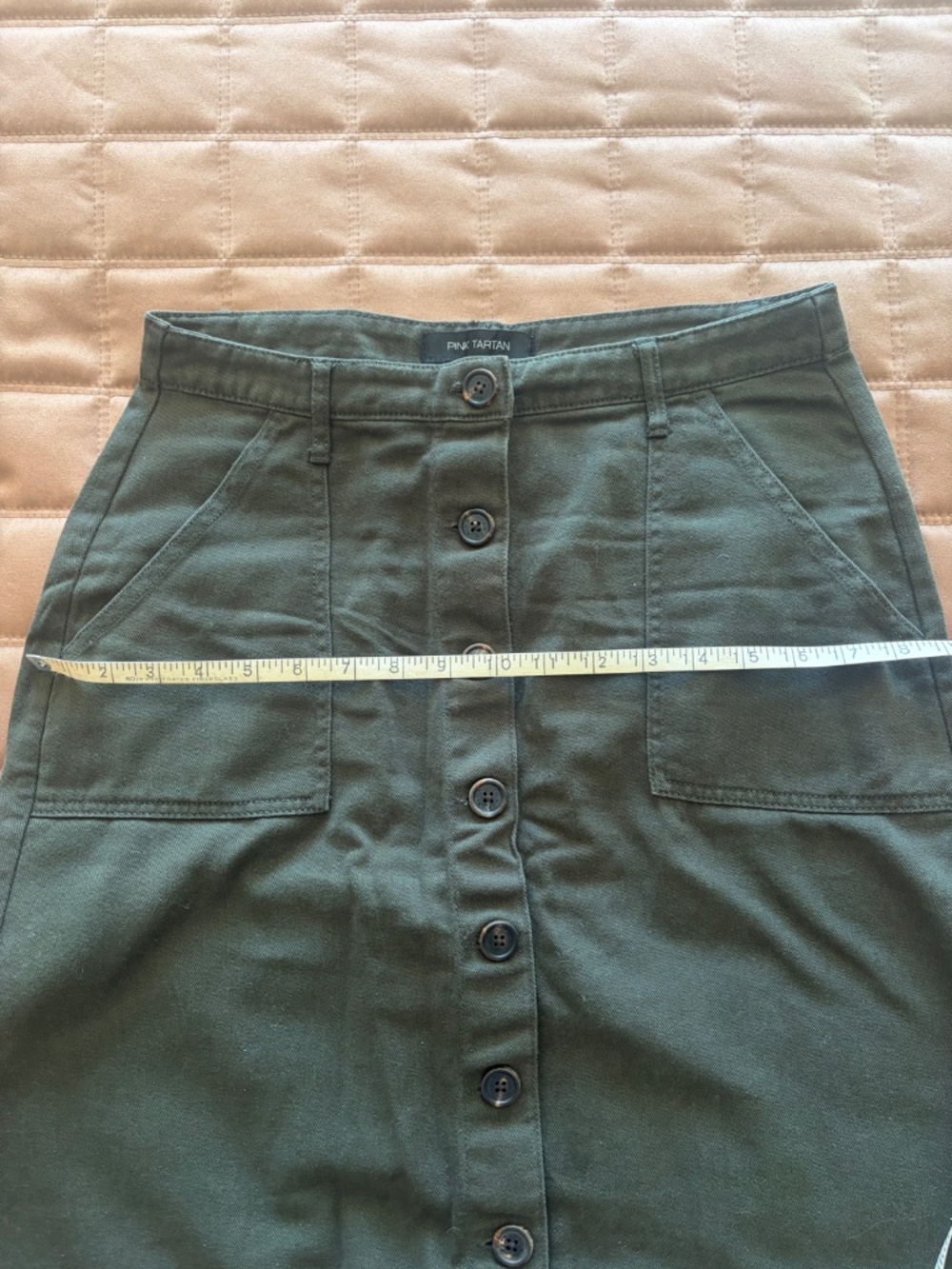 Pink Tartan Olive Green Cotton Button-Front Skirt Size 8 - Picture 8 of 9
